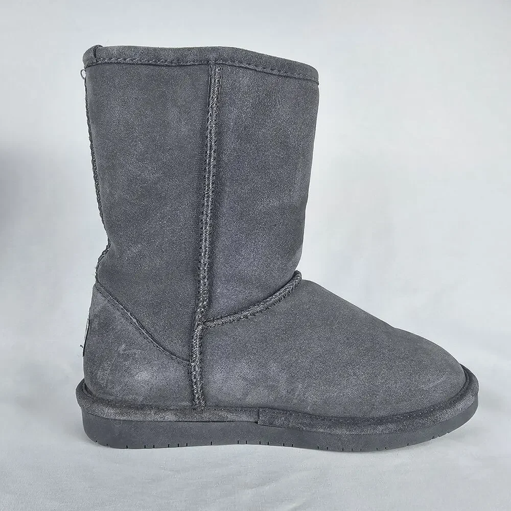 Bearpaw Emma Short Suede Winter Boots Gray Women’s Size 7 Sheepskin Lined